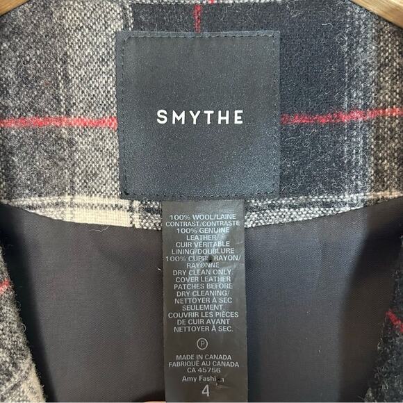 SMYTHE Duchess Wool Elbow Patch Plaid Blazer - Picture 7 of 11